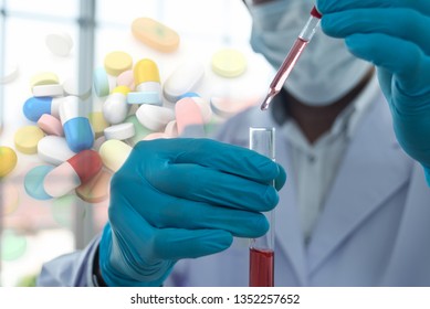 science test tube and research on laboratory  on medicine background.science,laboratory,hospital,research