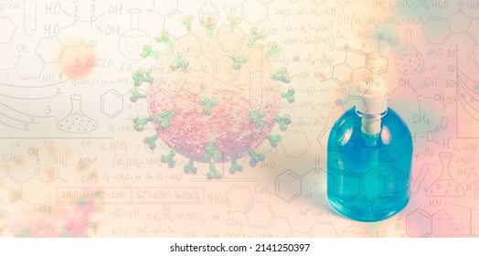 Science In Vitro Drug Experiment,Scientists Have Experimented With Antibiotics In Vitro,Image Of Flu COVID-19 Virus Cell Under The Microscope On The Blood,hand Drawn Science Formula