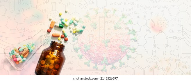 Science In Vitro Drug Experiment,Scientists Have Experimented With Antibiotics In Vitro,Image Of Flu COVID-19 Virus Cell Under The Microscope On The Blood