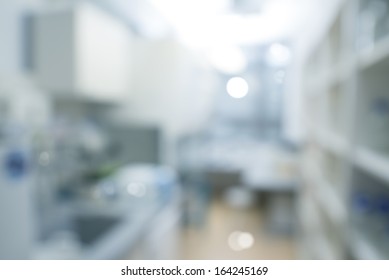 Scientific Background: Modern Laboratory Interior Out Of Focus, Text Space