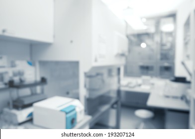 Scientific Background: Modern Laboratory Interior Out Of Focus, Text Space 