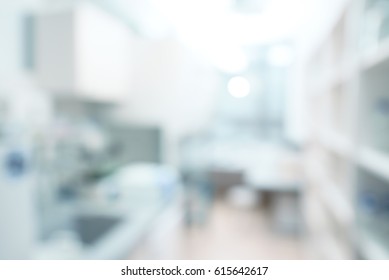 Scientific Background: Modern Laboratory Interior Out Of Focus, Text Space. Blurred Lab Background, There Is No Focal Point Here. 