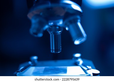 Scientific microscope data analysis in the metal lens at laboratory. research medicine concept.