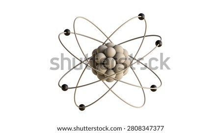 Scientific model of an atom with orbiting electrons and central nucleus