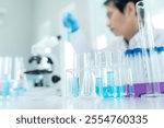 Scientist analyze biochemical sample in advanced scientific laboratory. Medical professional check chemical mix microbiological developmental of viral. Biotechnology research in science lab. cosmetic