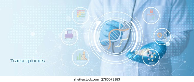 Scientist Analyzing Transcriptomics Data with Advanced Genetic Research Technology and Digital Tools