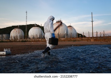 Scientist Or Biologist Check Waste Water Train From Industrial, Toxic Water Pollution From Industrial