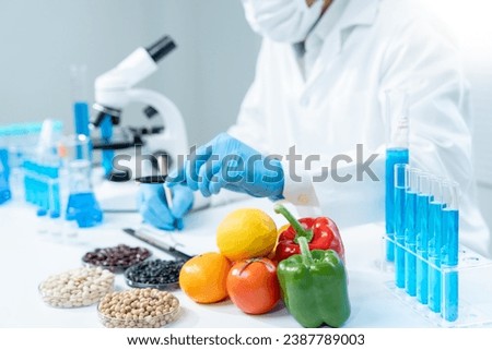 Scientist check chemical food residues in laboratory. Control experts inspect the concentration of chemical residues. hazards, ROHs standard, find prohibited substances, contaminate, Microbiologist