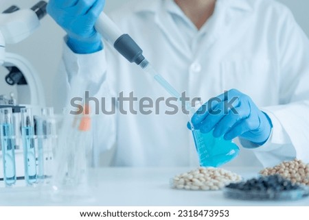 Scientist check chemical whole grains residues in laboratory. Control experts inspect the concentration of chemical residues. hazards, standard, prohibited substances, contaminate, Microbiologist

