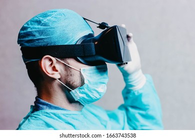 Scientist Doctor With Augmented Reality Glasses 3D VR.