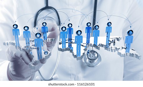 Scientist Doctor Hand Touch Virtual Medical Network Concept