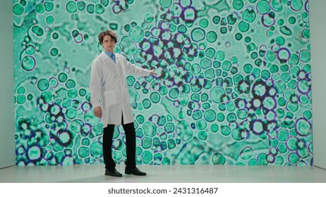 Scientist Explaining Cellular Structures in a Scientific Presentation