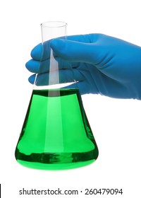 Scientist Fingers Holding A Glass Test Tube In A Research Lab On White