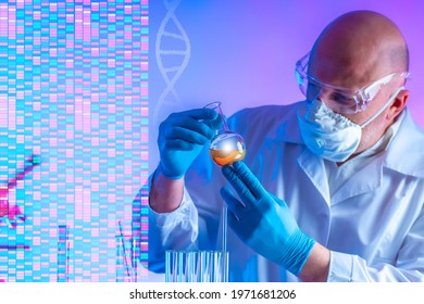 Scientist and genetic map. DNA analysis and genome map sequence. Genome data. Visualization of the genetic sequence code. Genomics, genealogy and data sequencing. Chromosomal analysis - Shutterstock ID 1971681206
