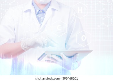 Scientist With Ipad On White Background