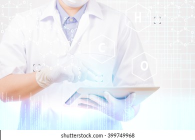 Scientist With Ipad On White Background