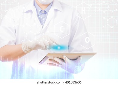 Scientist With Ipad On White Background