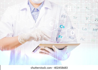 Scientist With Ipad On White Background