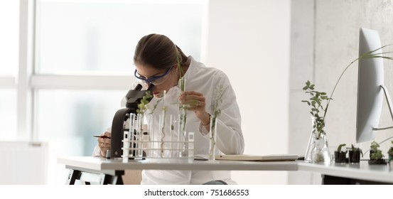 Scientist looking through a microscope