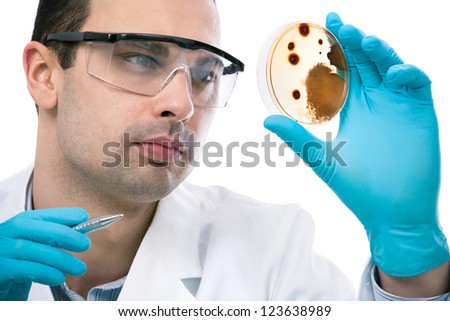 Scientist observing petri dish at the laboratory