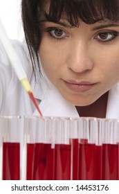 Scientist Pathologist,. Chemist Or Other Lab Worker Takes A Sample From Test Tube.   Closeup