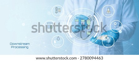 Scientist performing downstream processing in biopharmaceutical laboratory with modern filtration and purification technology