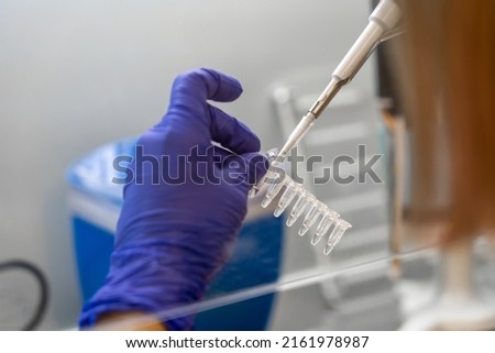 Similar – Image, Stock Photo Laboratory worker pipetting with pipette