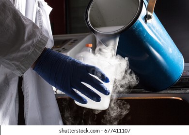 Scientist Pouring Liquid Nitrogen