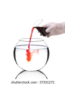 Scientist Pouring Red Liquid Into A Bowl