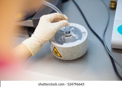 Scientist Preparing Samples For Cryo Electron Microscopy In Liquid Ethan Under Liquid Nitrogen Temperature.