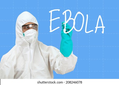 Scientist In Safety Suit Drawing Word Ebola