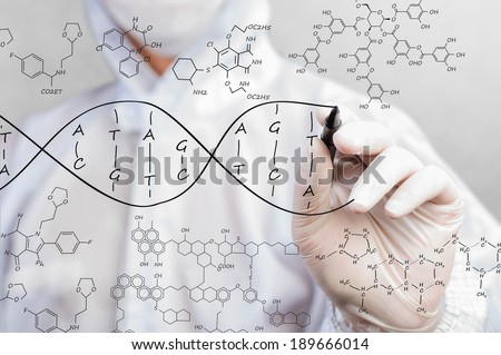 scientist sketching DNA structure