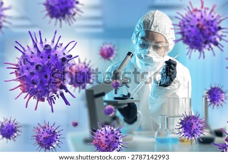 Scientist studies virus samples in laboratory, microbiology research and infection testing
