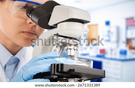 Scientist worker analyze biochemical samples in laboratory.