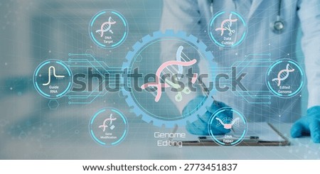 Scientist working with advanced genome editing technology and CRISPR Cas9 gene scissors for DNA modification research