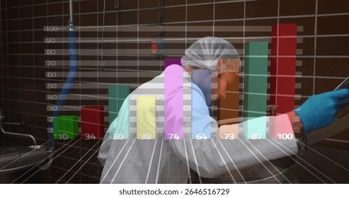 Scientist working in lab with colorful bar graph image overlay. Research, laboratory, data analysis, innovation, experiment, technology - Powered by Shutterstock - Get 15% off with code: PIKWIZARD15