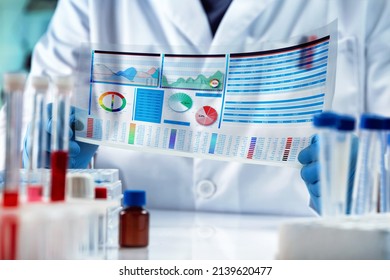 Scientist working on experiment data analysis in Science Biotechnology Development. Researcher Analyzing Test Results Report in Medical Research Laboratory - Powered by Shutterstock