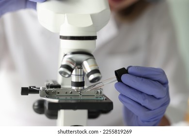 Scientist working with pipette and microscope in laboratory. Science, technology and research concept. - Shutterstock ID 2255819269
