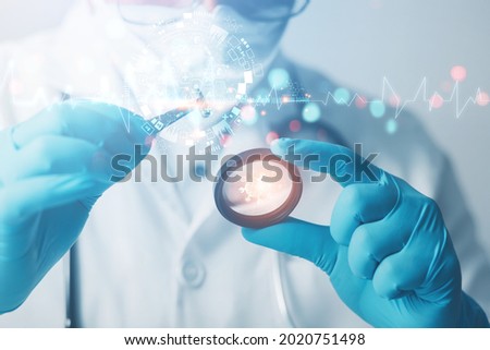 Scientists or doctors in the lab are diagnosing and developing oral medications for (COVID-19) patients. health care concept , medical research, experimental success
