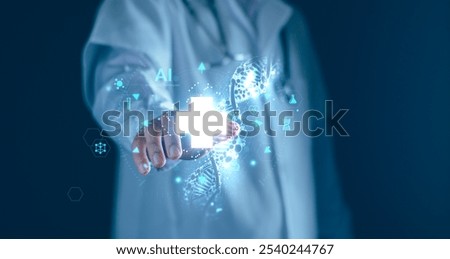 Scientists are experimenting and research with molecule model, DNA, Human Biology, Genetic research, Science with molecules and atoms in the laboratory, Medical science and biotechnology.