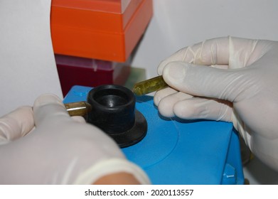 Scientist's hands shaking samples in laboratory