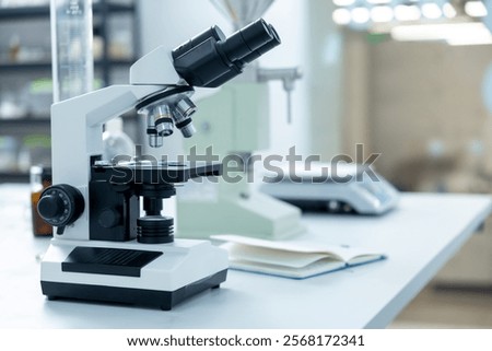 Scientist's microscope for magnifying samples and testing chemicals in lab