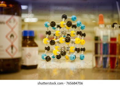 Scientists are studying the molecular structure of chemistry in the laboratory. The chemical structure floats above the ground, and background. - Powered by Shutterstock