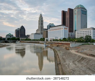 Scioto River And Columbus Ohio Skyline At John W. Galbreath Bicentennial Park