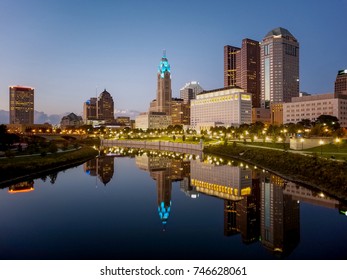 Scioto River And Columbus Ohio Skyline At John W. Galbreath Bicentennial Park