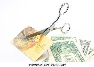 Scissors Cut Bank Card. Business Problems. Bank Account Change. Currency Deposit Security