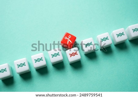 Scissors cut out a section of DNA. Genome editing concept. Innovative method of treating hereditary diseases. Creation of genetically modified organisms.