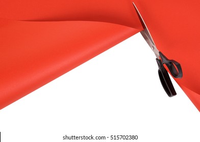 Scissors Cutting Red Paper Background