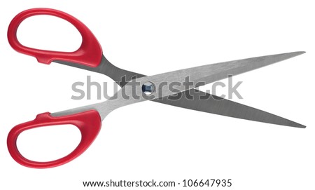 Scissors are hand-operated cutting instruments. Scissors are used for cutting various thin materials. Object is isolated on white background  without shadows.