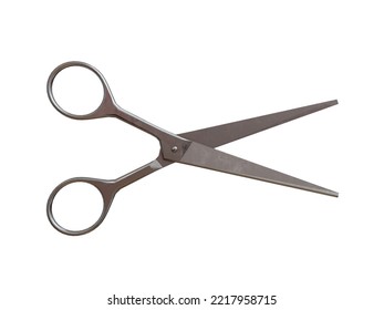 Scissors On A White Background, Hairdressing Tools Close-up On, Open Silver Scissors For The Hairdresser, Background For A Beauty Salon, Shears For Hair Cutting Sign Or Barber Symbol